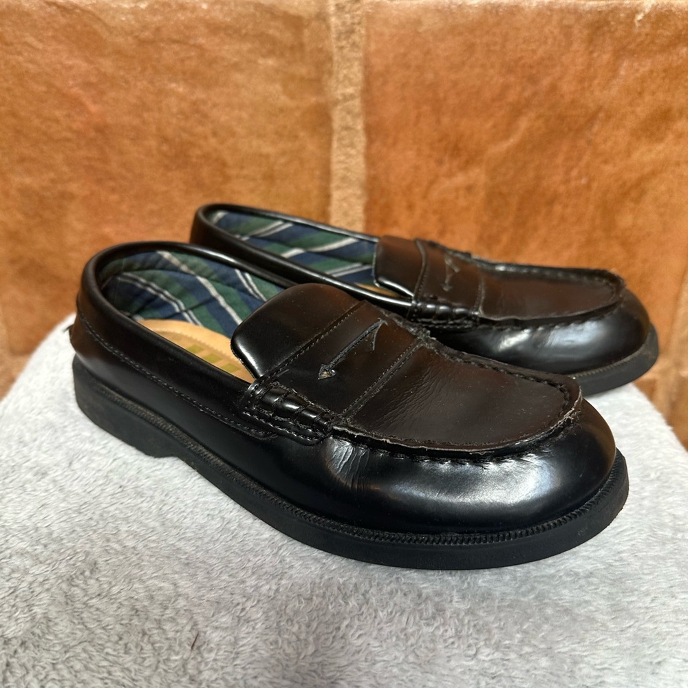Boys Sperry black leather penny loafers size 1 dress shoes